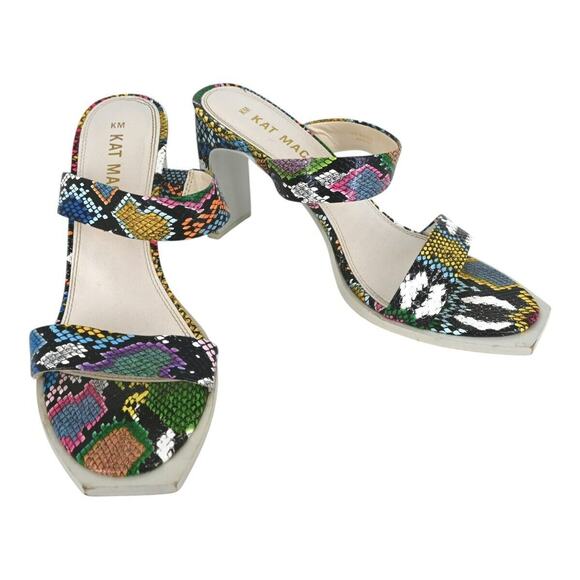 KAT MACONIE Multicolored Snake Embossed Block Heels Size US 9 - Picture 1 of 8